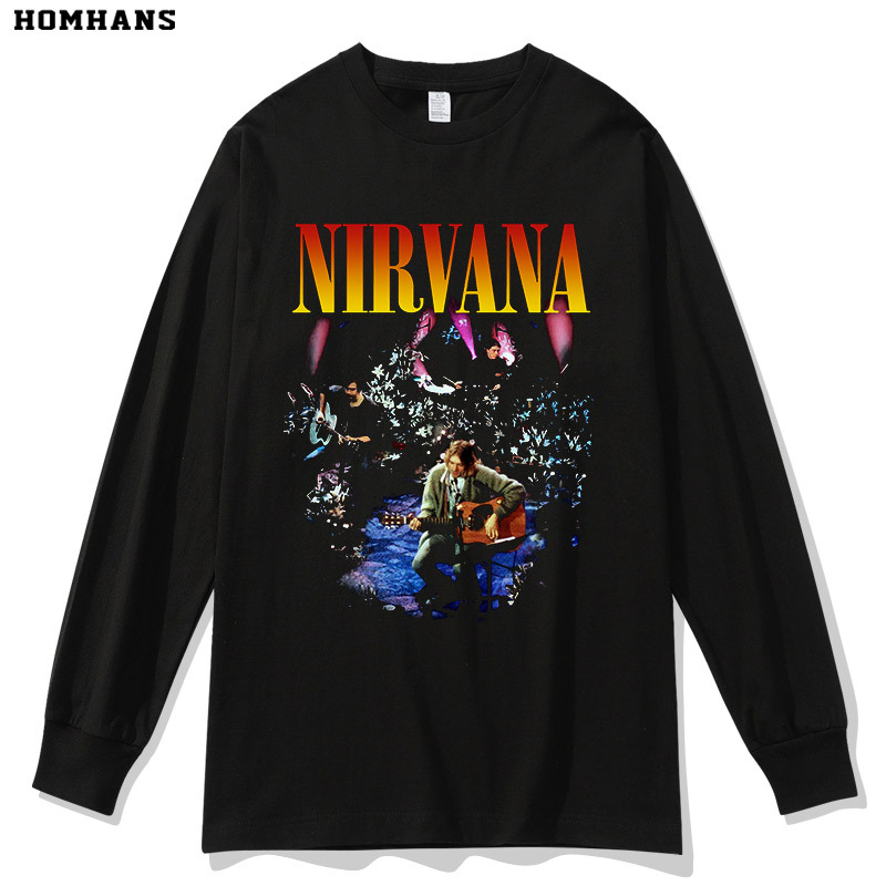 Red Korean Nirvana Rock Band Vintage Washed Cotton Long-Sleeve T-Shirt Loose European and American Retro Style Autumn Wear