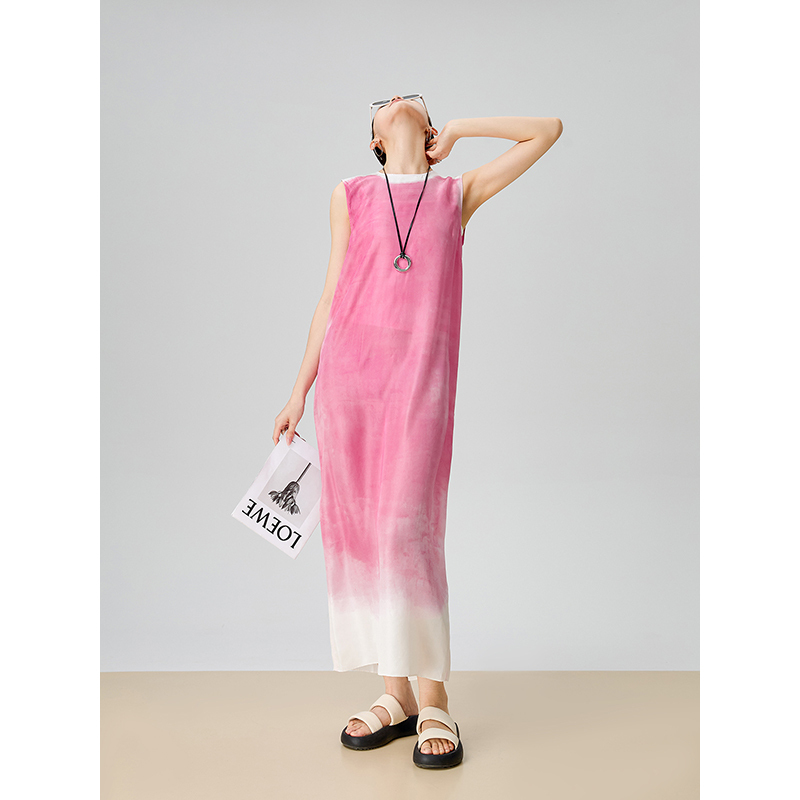 Guuli/Pink Sleeveless Round Neck Gradient Dress for Women Summer 2026 New Guava Color Outfit Guuli/Pink Sleeveless Round Neck Gradient Dress for Women Summer 2026 New Guava Color Outfit