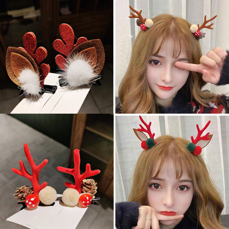 Christmas headgear Deer Corner Hair hairpin Adult Super Fairy Web Red Hair Clip Fairy Hair Accessories Elk Deer Clip Adornment 