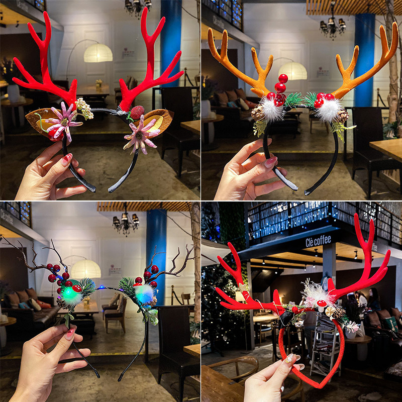 Christmas luminous headband Mori hair accessories antler hairpin hairpin jewelry elk antler headband luminous headdress female