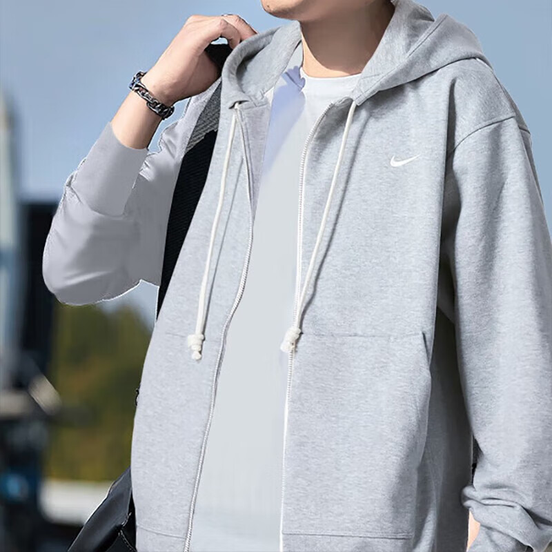 Nike Official Website Men's Gray Knitted Hooded Jacket 26 Spring Cardigan Sweatshirt Sportswear Dq5817