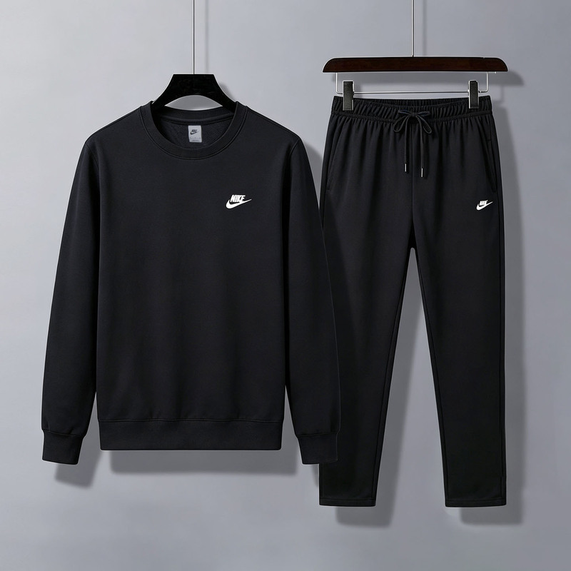 Nike Official Website Genuine Men's Sports Round-Neck Sweatshirt Long-Sleeved Long Pants Two-Piece Set Autum Running Sportswear Set