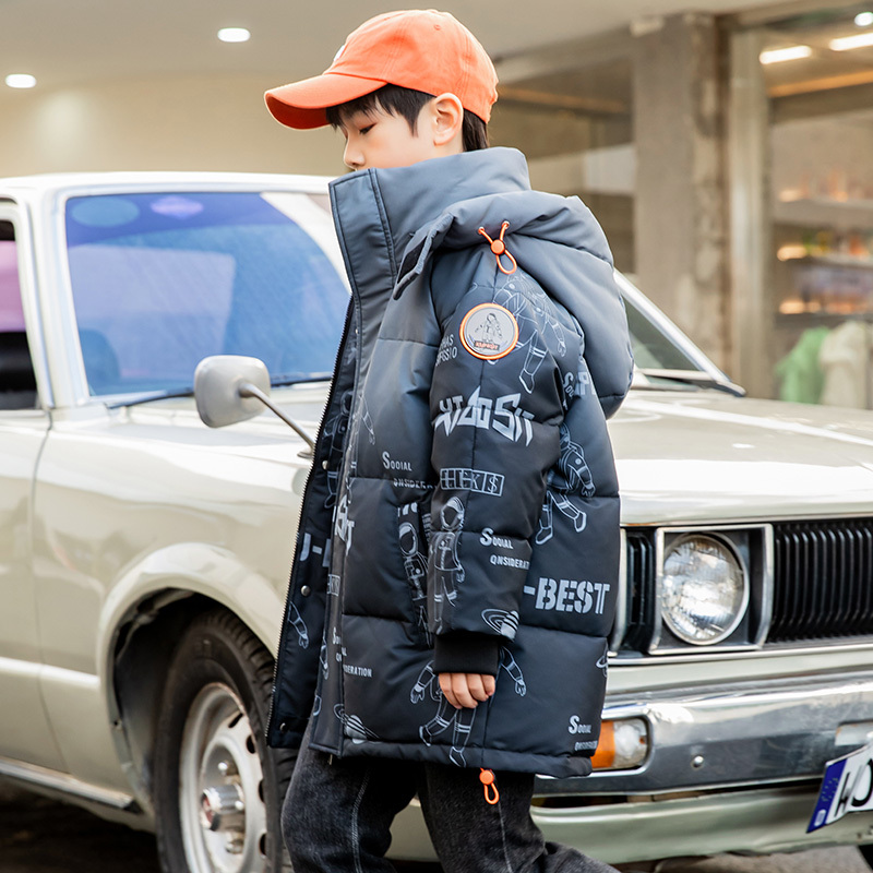 2025 New Stylish Korean-Style Children's down Jacket for Boys, Mid-Length, Gradient Color, Thickened, Big Kids' Winter Outerwear