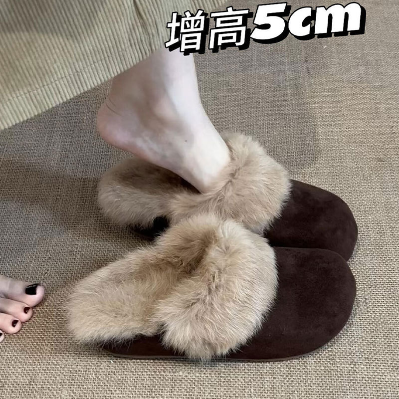 French-Style Plush-Lined Closed-Toe Half Slippers for Women, New Winter Hot-Selling Model, Closed-Toe Furry Birkenstock-Style Cotton Slippers, Snow Boots