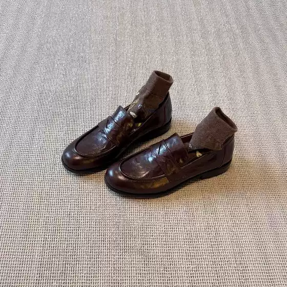 Sheepskin Version ~ Retro Genuine Leather Slip-On Shoes for Women, Chunky Heel, Flat Shoes, British Style Small Leather Shoes, Loafers