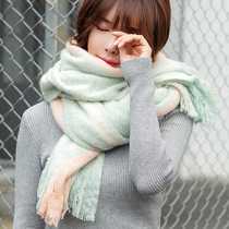 Korean version of new students in autumn and winter Joker winter warm women oversized long double-sided scarf shawl dual use
