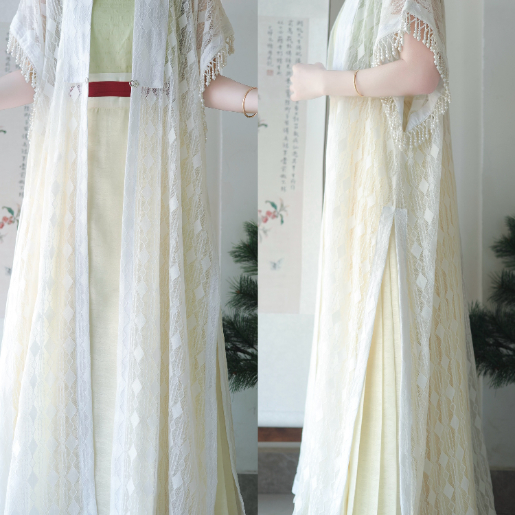 友誼漢服模造真珠房レースショルダーバッグ鎧明代後期スタイルのストレートカラーダブルブレストロングガウン伝統衣装