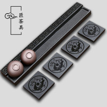 Boutique black stone kung fu tea cup holder large tea ceremony cup tray natural whole stone storage black stone drying coaster