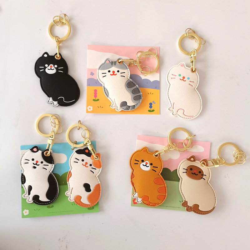 Cat Pet Keychain Access Card Holder Airtag Protective Case Leather Sensor Apple Anti-Lost Device Cartoon Bag Cat Pet Keychain Access Card Holder Airtag Protective Case Leather Sensor Apple Anti-Lost Device Cartoon Bag