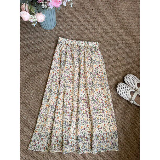 夏季时尚高腰显瘦洋气印花半身裙女小众优雅复古百搭垂坠感a字裙