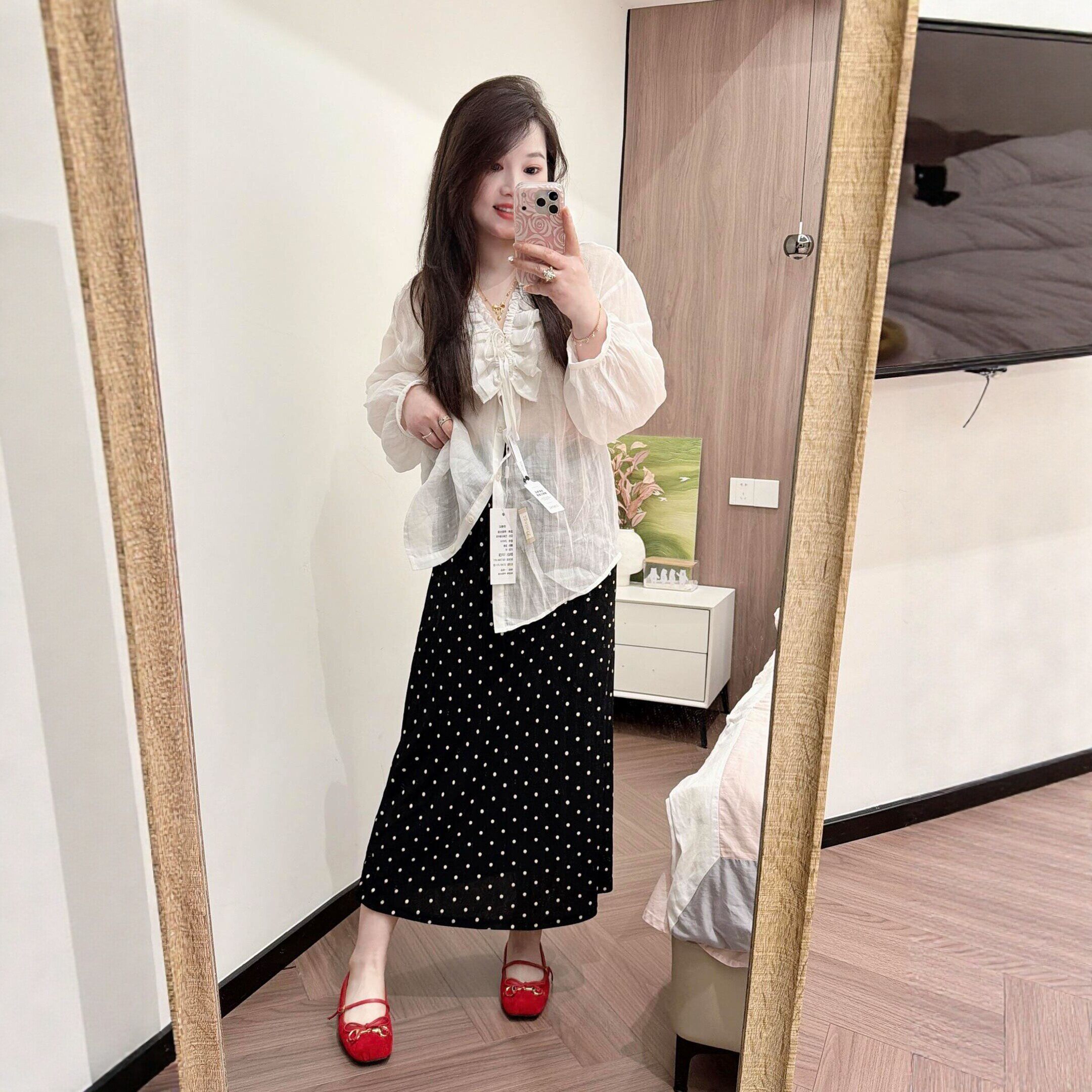 2026夏季新款韩版时尚淑女风黑色波点半身裙女遮跨显瘦大摆A字裙