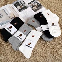 BAPE socks ape head Japanese cotton mid-tube black and white long tube spring and summer mens and womens towel bottom gray sports socks