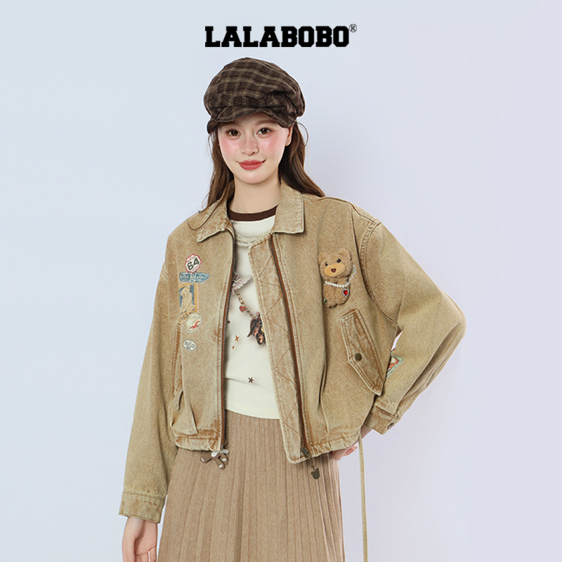 【Vintage Photo Frame Time Machine】Lalabobo Women's Jacket 2026 Autumn New Trendy Washed Distressed High Street Short Coat
