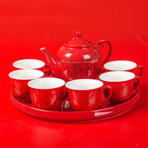 Wedding tea set wedding tea cup red change cup creative tea bowl teapot tea cup dragon and phoenix round tray