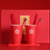 Wedding mouthwash cup red pair wedding couple Tooth Cup set ceramic cylinder custom wash cup toothbrush cup