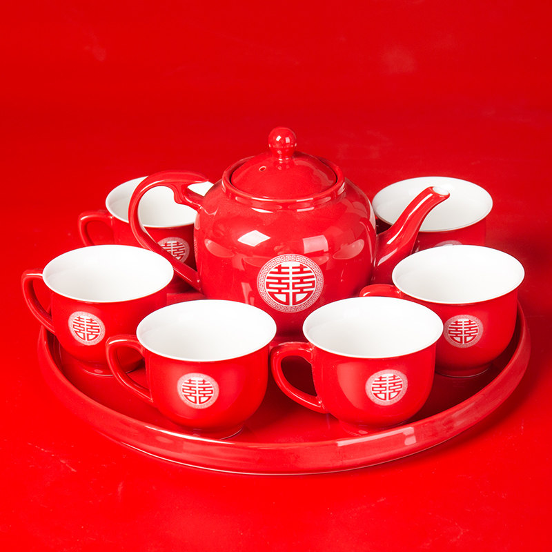 China Red Wedding Toast Tea Tea Tea Set Group Wedding Celebration Tea Cup Newlyweds Newlywed Upscale Teapot Tea Cup Nursery