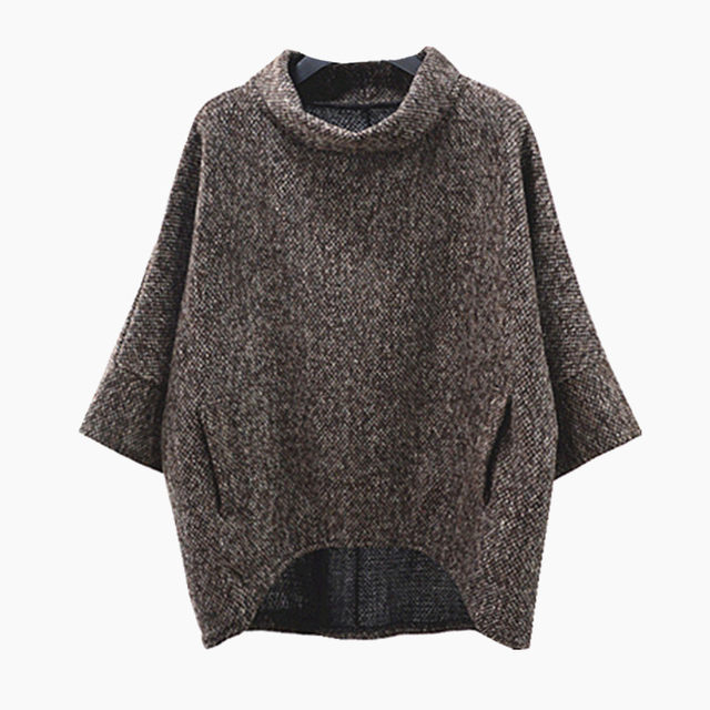 Spring women's loose bat shirt pullover semi-high collar irregular large size women's bat sleeve knitted top coat