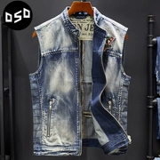 Power Shi xuân retro vest vest nam đứng cổ áo mỏng vest vi chương dây kéo áo không tay vest - Dệt kim Vest