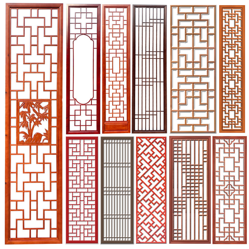 East Yang Wood Sculpted Genguan Chinese Screen Solid Wood Flower Lattice Hollowed-out Partition Furnishing Background Wall Antique Doors And Windows Corner Flowers
