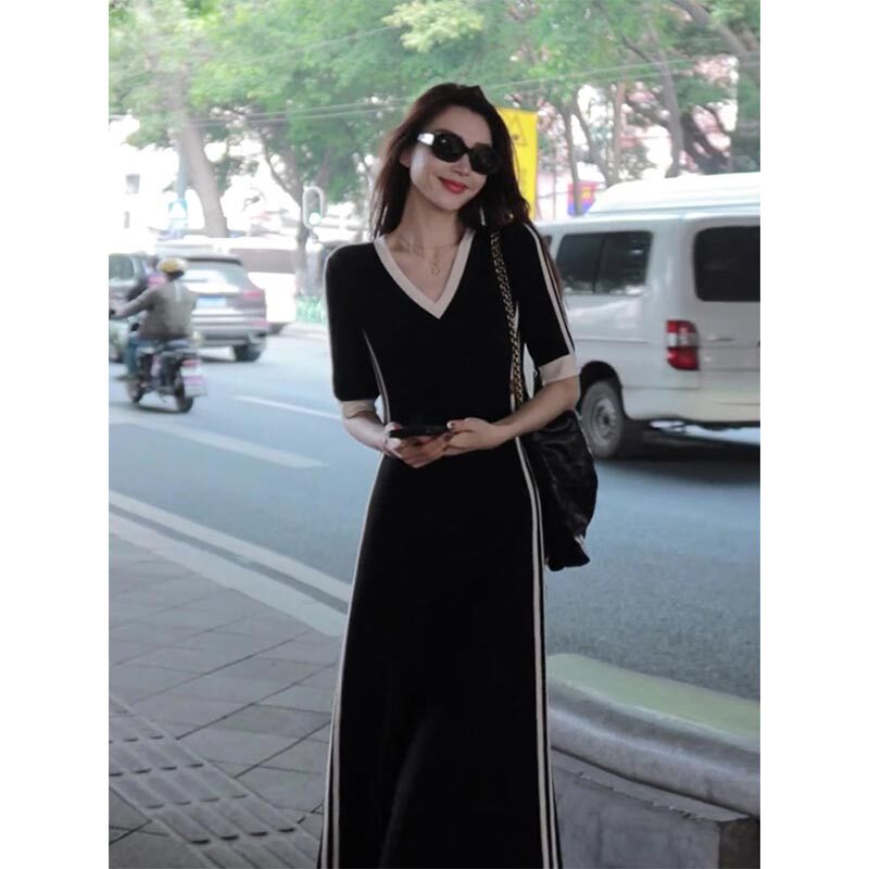 Plus-Size Niche Design, Mature Style, Slim-Fitting, Casual Sports Dress, Large Size Cotton Knit Sports Style Long Dress Plus-Size Niche Design, Mature Style, Slim-Fitting, Casual Sports Dress, Large Size Cotton Knit Sports Style Long Dress