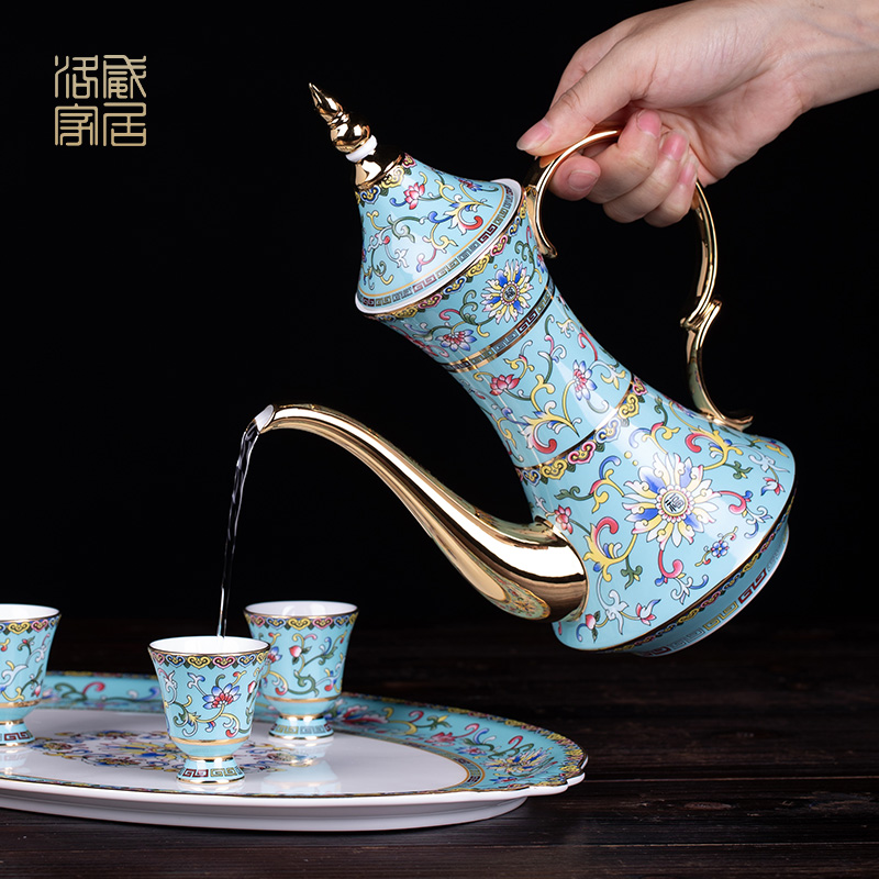 Jingdezhen colored enamel household of Chinese style of high - grade ceramic wine bottle wine suits for liquor liquor cup small a small handleless wine cup, gifts