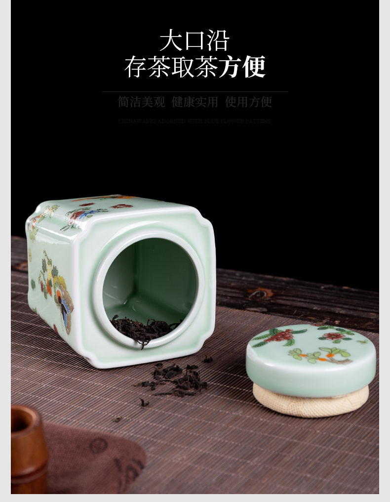 Big yards, celadon ceramic tea set portable pu - erh tea storage box storage tanks seal tank large caddy fixings