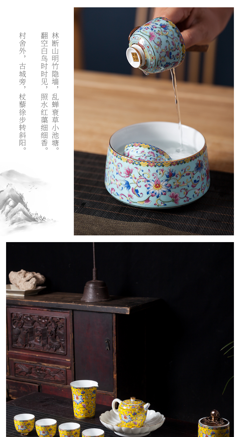 Colored enamel kung fu tea set a visitor household dry terms plate of jingdezhen ceramic high - grade tea teapot teacup