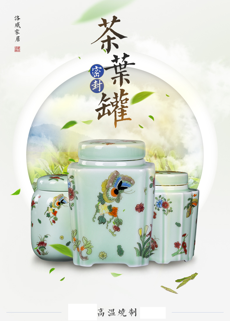 Big yards, celadon ceramic tea set portable pu - erh tea storage box storage tanks seal tank large caddy fixings