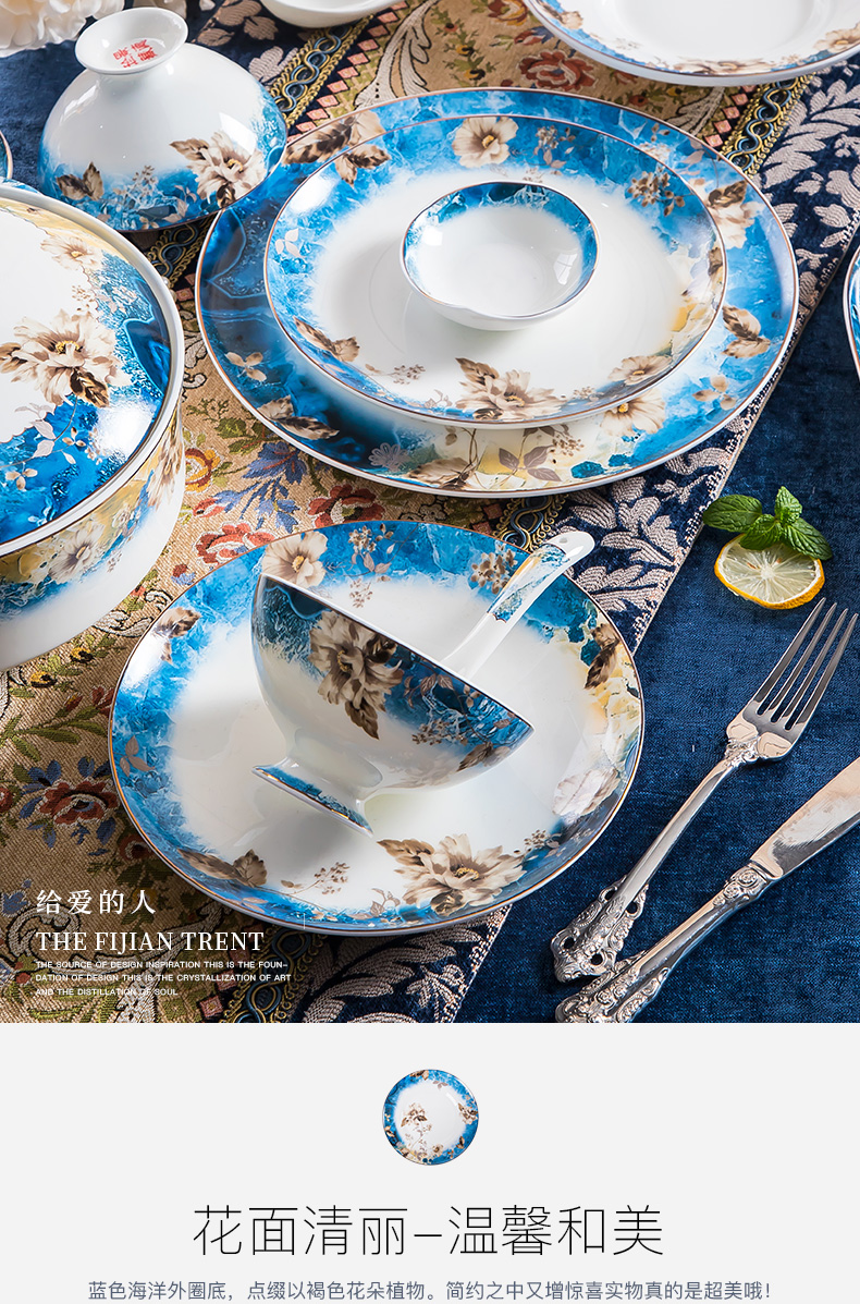 Blower, ipads China tableware suit of jingdezhen ceramic dishes suit household light European - style key-2 luxury high - end dishes