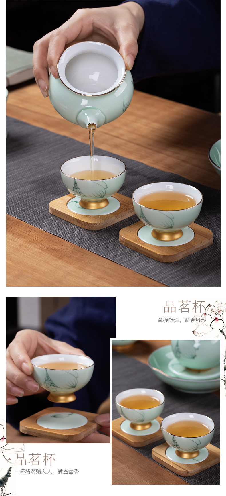 Hand - made kung fu tea cups with jingdezhen tea sample tea cup set ceramic tea cup mat clepsydra teapot