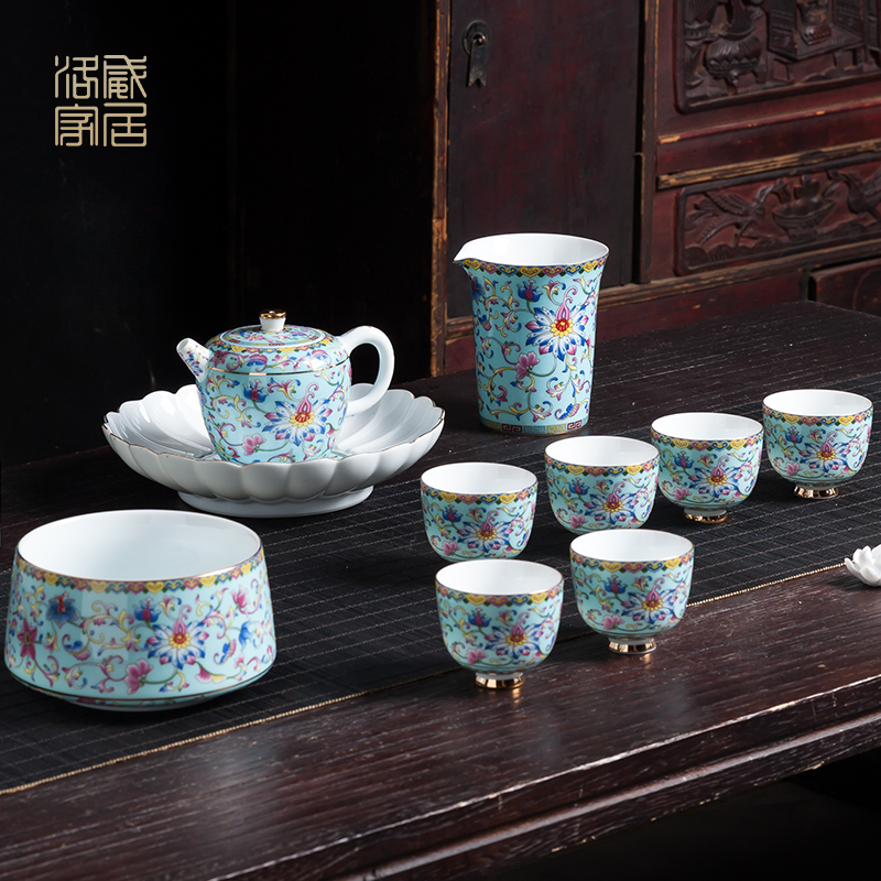 Colored enamel kung fu tea set a visitor household dry terms plate of jingdezhen ceramic high - grade tea teapot teacup