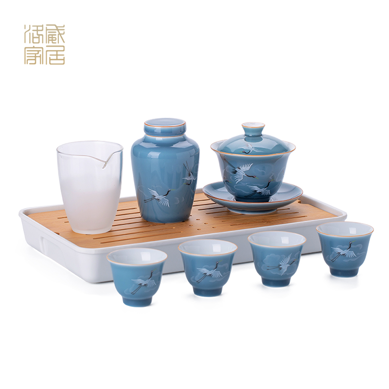 , portable kung fu tea tureen tea set household JingDe ceramics fair keller cup tea tray gifts