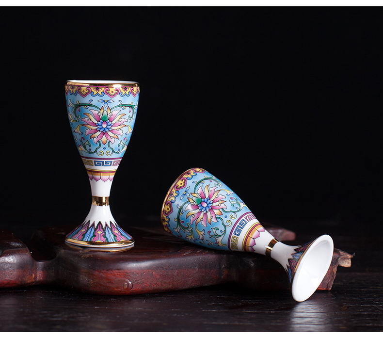 , wine package high - grade liquor cup household enamel small Chinese a small handleless wine cup of jingdezhen ceramic wine