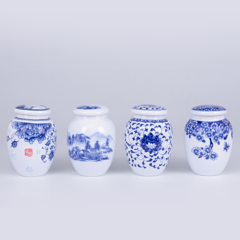 Caddy fixings ceramic seal tank storage POTS, sealed storage in blue and white porcelain jar of pu - erh tea powder POTS high round as cans