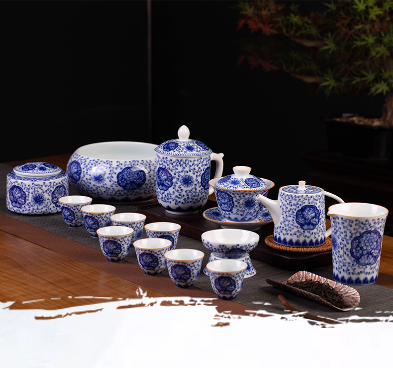 High - grade blue and white porcelain tea set suit household jingdezhen ceramic fair kung fu tea teapot cup of a complete set of tea cups