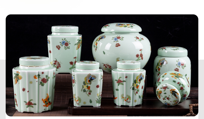 Big yards, celadon ceramic tea set portable pu - erh tea storage box storage tanks seal tank large caddy fixings