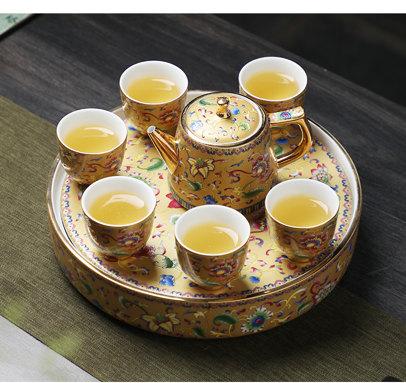 Colored enamel tea set home sitting room of high - grade ceramic tea tray was kung fu tea sets tea teapot teacup