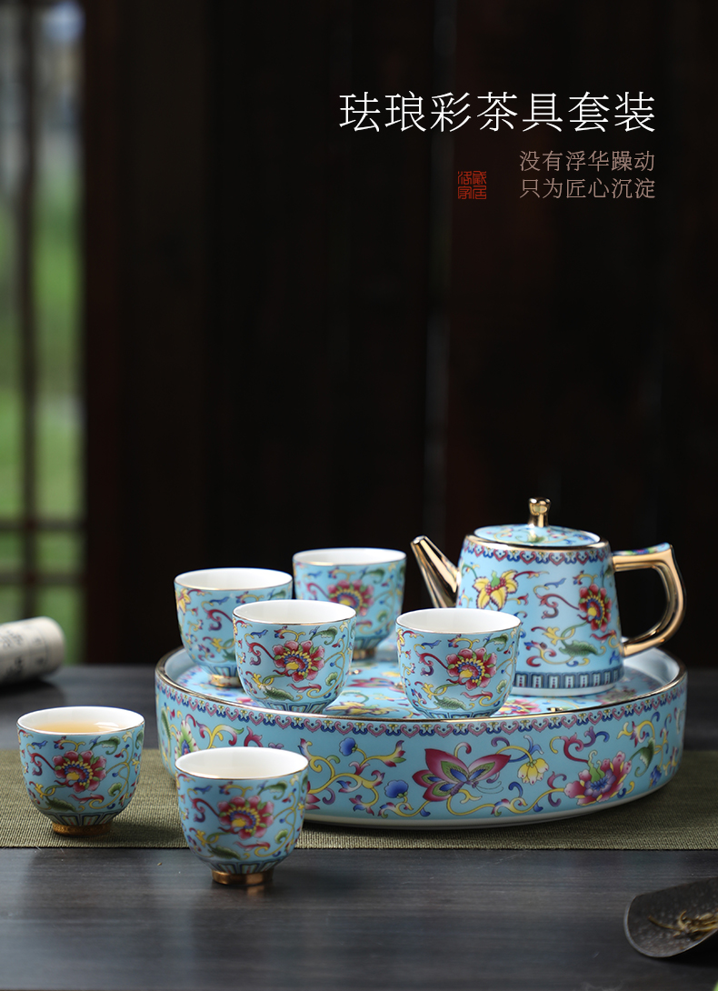 Colored enamel tea set home sitting room of high - grade ceramic tea tray was kung fu tea sets tea teapot teacup