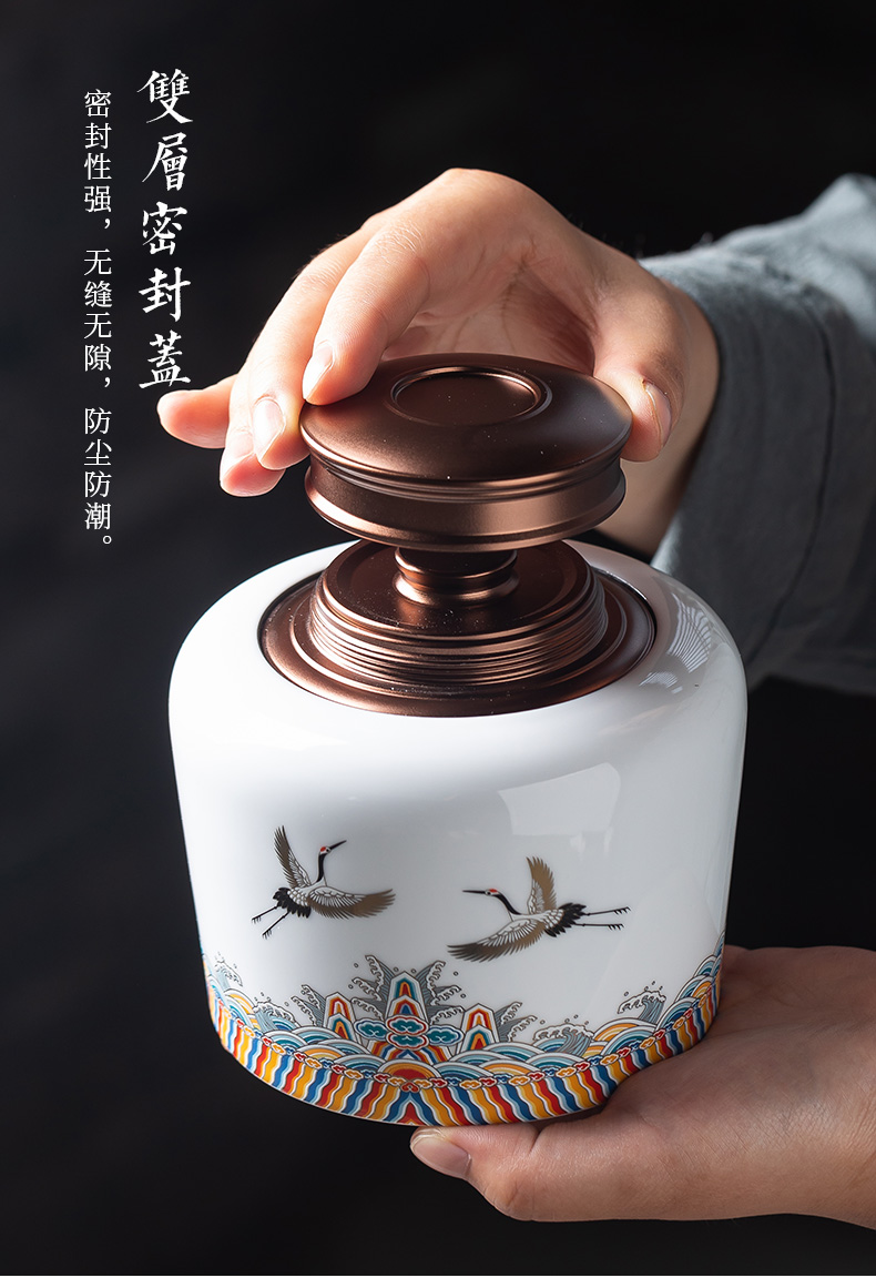 The tea pot seal pot metal ceramic dual cover seal the self - priming cover hidden moistureproof household receives tea storehouse