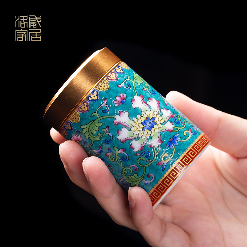 Blower, caddy fixings jingdezhen ceramic colored enamel small mini seal pot store household receives portable travel