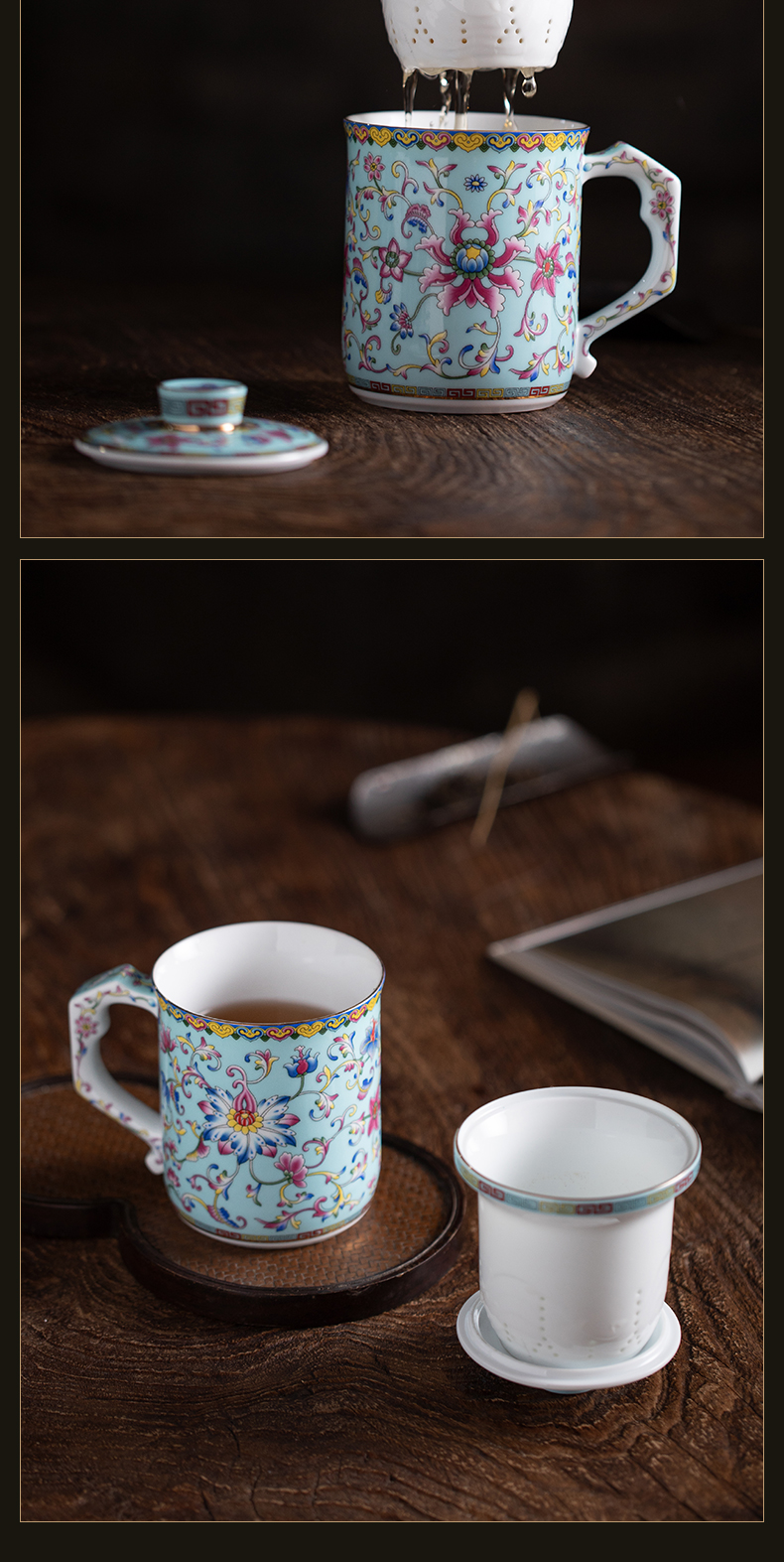 Jingdezhen ceramic cups colored enamel tea cups of tea tea set office separation filter of a single office cup