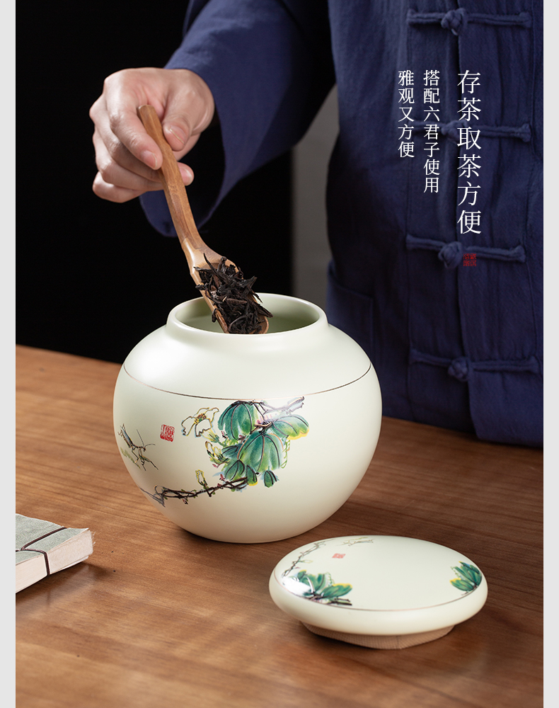 Blower, jingdezhen ceramic tea caddy fixings box of goods can of pu 'er tea pot receives large kung fu tea set