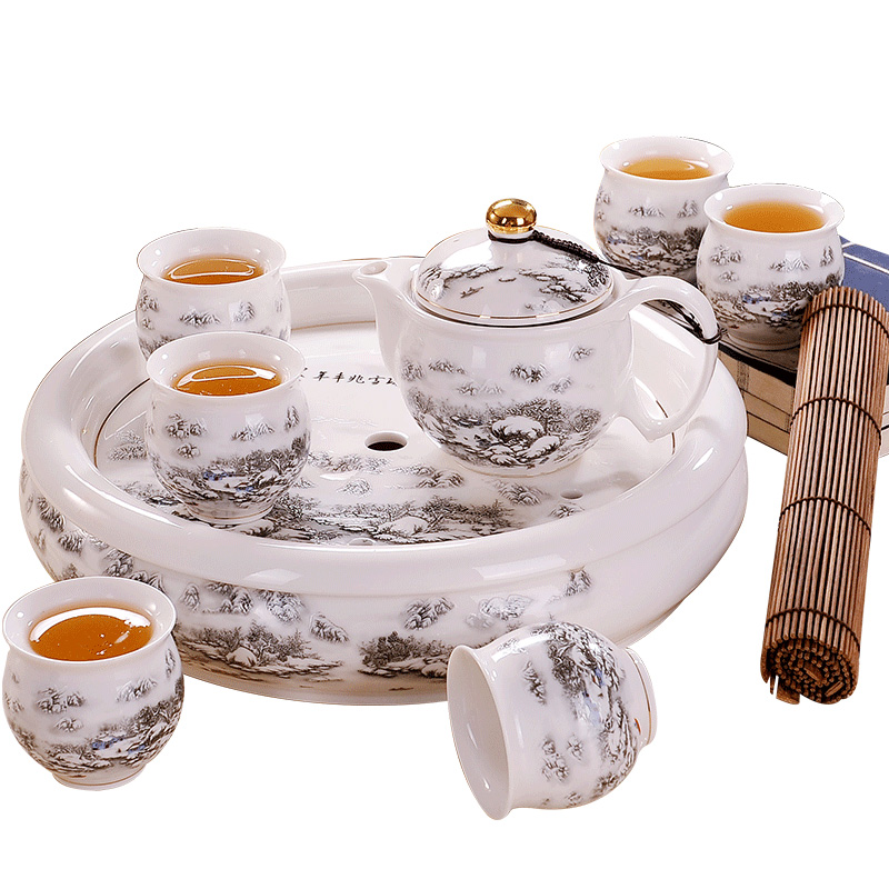 Jingdezhen ceramic kung fu tea set home tea tea teapot teacup tea tray with the whole office