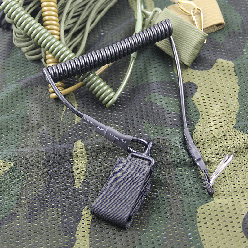 Outdoor military fan CS anti-loss spring wire backpack gun rope Elastic telescopic universal tactical waist lanyard Gun rope