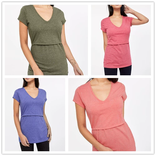 Цветная послеродовая базовая футболка для кормящих грудью для беременных для выхода на улицу, V-образный вырез, европейский стиль, облегающий крой