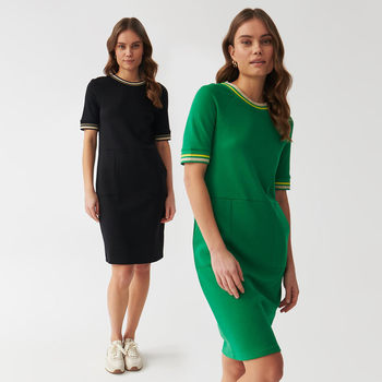 ຜ້າຝ້າຍ modal roman ສະດວກສະບາຍ striped edge collar sport style h solid color dresses short-sleeved 2 ສີ