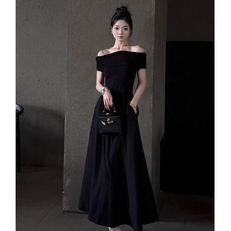 Two-Way Black Off-Shoulder Dress for Women