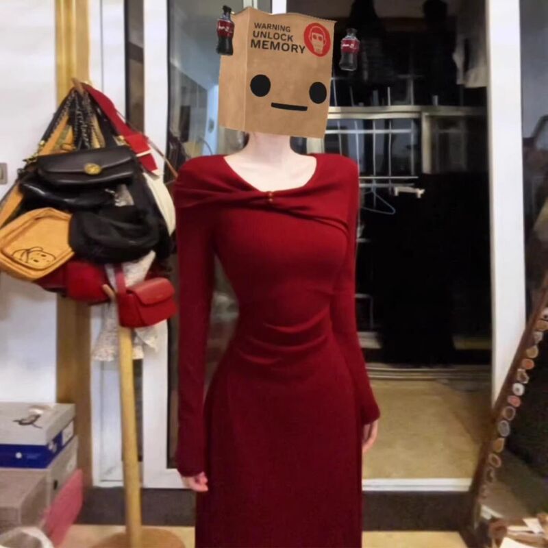 Christmas Outfit, French-Style High-End Birthday Dress, Long Red Dress That Can Be Worn in the New Year, Autumn and Winter