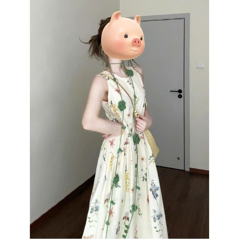 French Style Sleeveless Vest Floral Dress for Women Summer