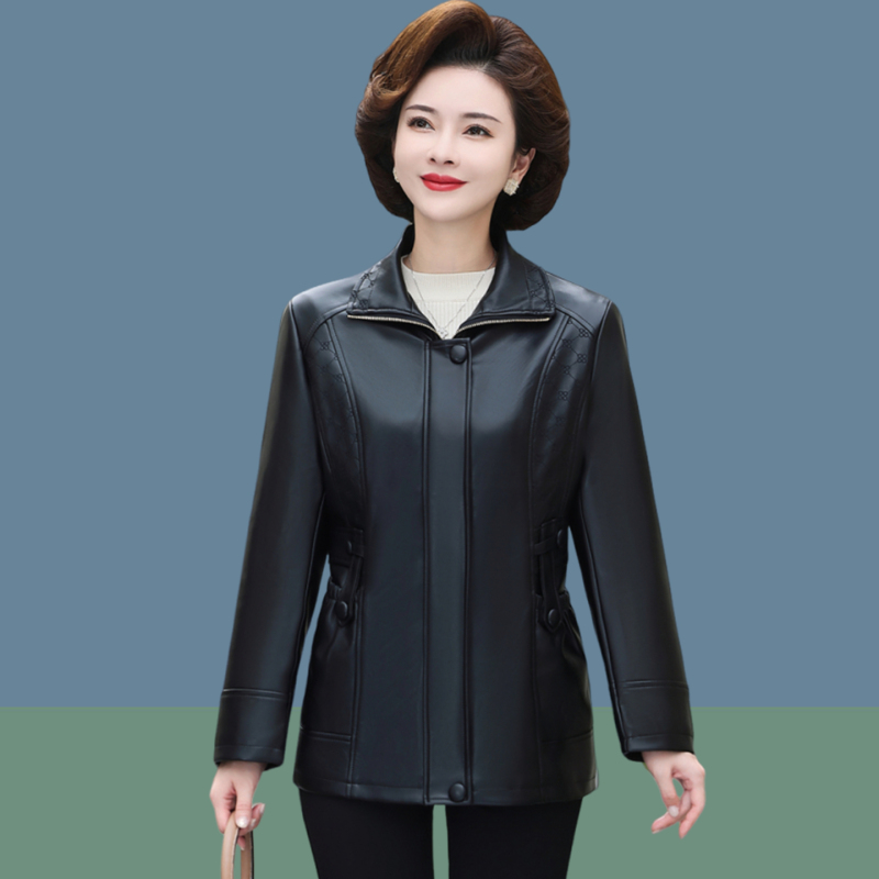 Spring and Autumn Pu Leather Jacket for Moms 2026 New Style Middle-Aged Women's Fashionable Slimming Leather Coat